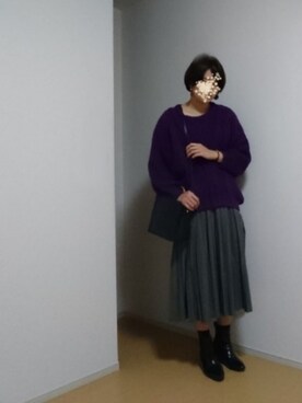 「Green　Parks（グリーンパークス）のプリーツスカート風パンツ（その他パンツ、グレー系）」を使った、しーさん（レディース・167cm）の秋コーディネート