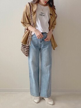 「Bab（バブ）の【WEB限定】ウッドビーズミニショルダーバッグ/ナチュラルスクエアBAG（ショルダーバッグ）」を使った、Bou Jeloudさん（レディース・160cm）の春コーディネート