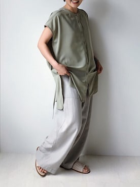 「アイテム（チュニック、グリーン系）」を使った、Bou Jeloudさん（レディース・153cm）の夏コーディネート
