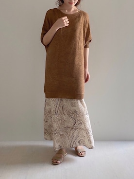 「アイテム（チュニック、ブラウン系）」を使った、Bou Jeloudさん（レディース・160cm）の夏コーディネート