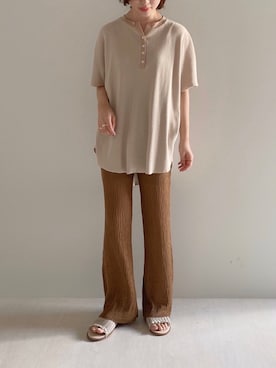 「アイテム（チュニック、ベージュ系）」を使った、Bou Jeloudさん（レディース・160cm）の夏コーディネート