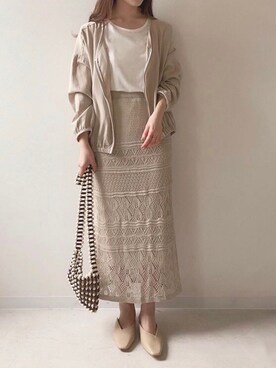 「Bab（バブ）の【WEB限定】ウッドビーズミニショルダーバッグ/ナチュラルスクエアBAG（ショルダーバッグ）」を使った、Bou Jeloudさん（レディース・160cm）の夏コーディネート