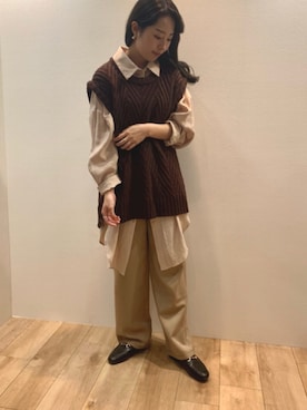 「アイテム（トップス、ブラウン系）」を使った、Bou Jeloudさん（レディース・158cm）の秋コーディネート