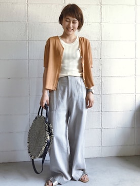 「アイテム（カーディガン/ボレロ、オレンジ系）」を使った、Bou Jeloudさん（レディース・154cm）の秋コーディネート