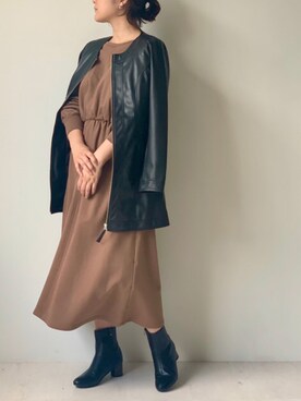 「Bou Jeloud（ブージュルード）のアイテム（チェスターコート）」を使った、Bou Jeloudさん（レディース・164cm）の秋コーディネート