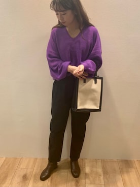 「アイテム（デニムパンツ、グリーン系）」を使った、Bou Jeloudさん（レディース・158cm）の秋コーディネート