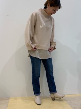 「スウェット×シャツ」｜Bou Jeloudさん（レディース・161cm）の秋コーディネート