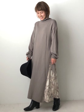 「プリーツワンピ」｜Bou Jeloudさん（レディース・154cm）の秋コーディネート