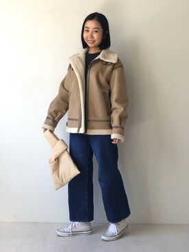 「秋のカフェオレコーデ」｜「アイテム（ムートンコート）」を使った、Bou Jeloudさん（レディース・152cm）の秋コーディネート