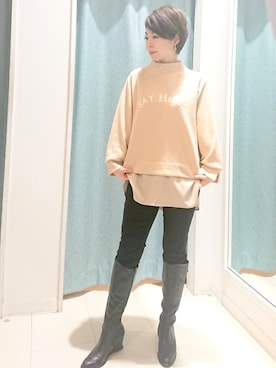 「スウェット×シャツ」｜Bou Jeloudさん（レディース・158cm）の秋コーディネート