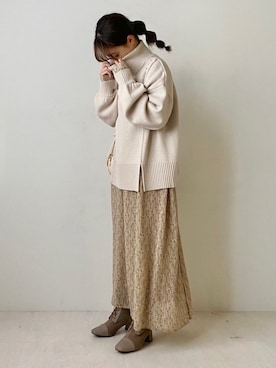 「アイテム（ワンピース/ドレス、ベージュ系）」を使った、Bou Jeloudさん（レディース・156cm）の秋コーディネート