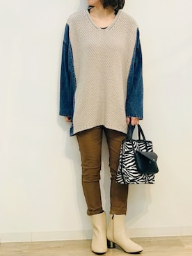 「アイテム（パンツ、イエロー系）」を使った、Bou Jeloudさん（レディース・157cm）の秋コーディネート