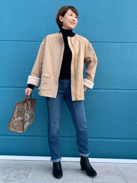 「Bou Jeloud（ブージュルード）のアイテム（ノーカラージャケット）」を使った、Bou Jeloudさん（レディース・161cm）の秋コーディネート