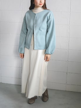 「Bou Jeloud（ブージュルード）のアイテム（ノーカラージャケット）」を使った、Bou Jeloudさん（レディース・162cm）の秋コーディネート