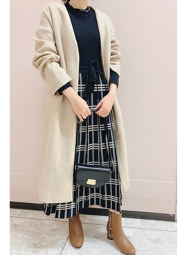 「Bou Jeloud（ブージュルード）のアイテム（ノーカラージャケット）」を使った、Bou Jeloudさん（レディース・157cm）の秋コーディネート
