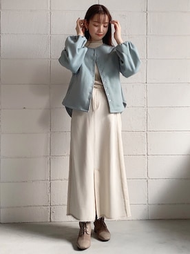 「Bou Jeloud（ブージュルード）のアイテム（ノーカラージャケット）」を使った、Bou Jeloudさん（レディース・162cm）の秋コーディネート