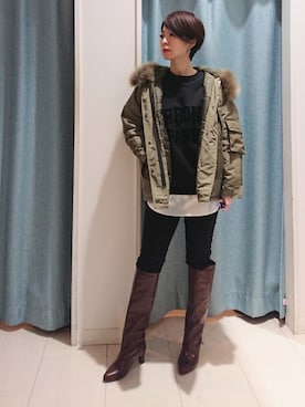 「Bou Jeloud（ブージュルード）のアイテム（ブルゾン）」を使った、Bou Jeloudさん（レディース・158cm）の秋コーディネート