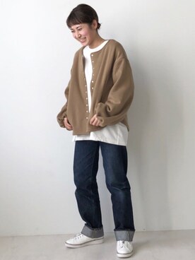 「Bou Jeloud（ブージュルード）のアイテム（ノーカラージャケット）」を使った、Bou Jeloudさん（レディース・154cm）の冬コーディネート