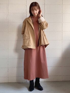 「Bou Jeloud（ブージュルード）のアイテム（ノーカラージャケット）」を使った、Bou Jeloudさん（レディース・162cm）の冬コーディネート