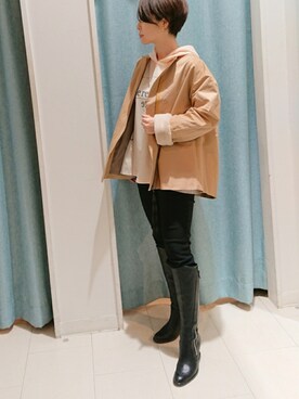 「Bou Jeloud（ブージュルード）のアイテム（ノーカラージャケット）」を使った、Bou Jeloudさん（レディース・158cm）の冬コーディネート