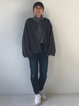 「Bou Jeloud（ブージュルード）のアイテム（ノーカラージャケット）」を使った、Bou Jeloudさん（レディース・154cm）の冬コーディネート