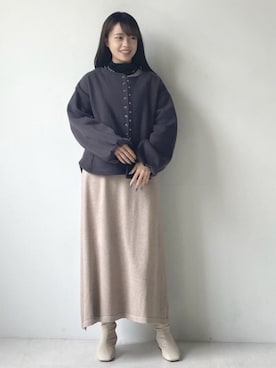 「Bou Jeloud（ブージュルード）のアイテム（ノーカラージャケット）」を使った、Bou Jeloudさん（レディース・156cm）の冬コーディネート