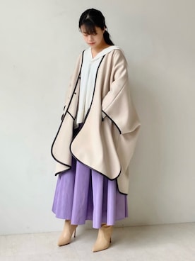 「アイテム（ノーカラーコート、ホワイト系）」を使った、Bou Jeloudさん（レディース・156cm）の冬コーディネート