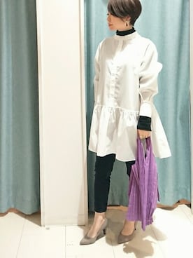 「アイテム（トートバッグ、パープル系）」を使った、Bou Jeloudさん（レディース・158cm）の冬コーディネート