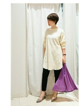 「アイテム（トートバッグ、パープル系）」を使った、Bou Jeloudさん（レディース・158cm）の冬コーディネート