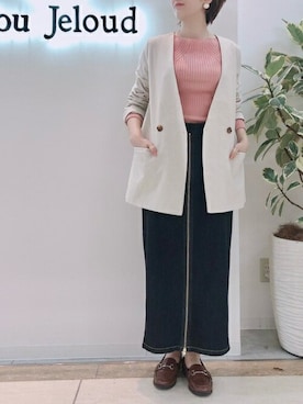 「Bab（バブ）のアイテム（ノーカラージャケット）」を使った、Bou Jeloudさん（レディース・162cm）の冬コーディネート