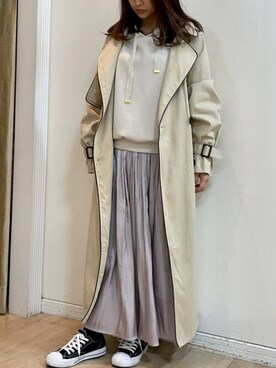 「Bou Jeloud（ブージュルード）のアイテム（トレンチコート）」を使った、Bou Jeloudさん（レディース・153cm）の春コーディネート