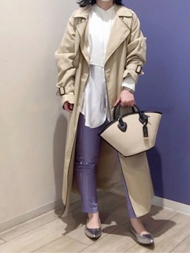 「Bou Jeloud（ブージュルード）のアイテム（トレンチコート）」を使った、Bou Jeloudさん（レディース・156cm）の春コーディネート
