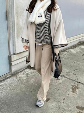 「アイテム（ノーカラーコート）」を使った、Bou Jeloudさん（レディース・157cm）の春コーディネート