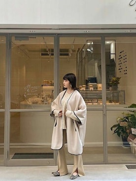 「アイテム（ノーカラーコート）」を使った、Bou Jeloudさん（レディース・160cm）の春コーディネート