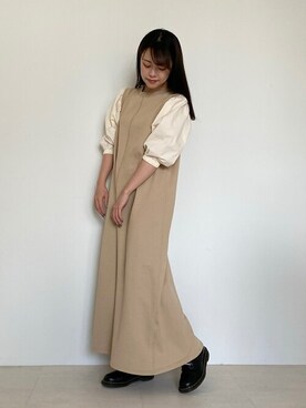 「アイテム（ワンピース/ドレス、ベージュ系）」を使った、Bou Jeloudさん（レディース・156cm）の春コーディネート