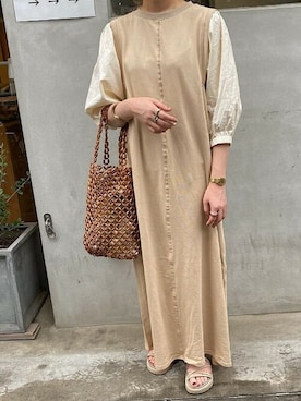 「アイテム（ワンピース/ドレス、ベージュ系）」を使った、Bou Jeloudさん（レディース・158cm）の夏コーディネート