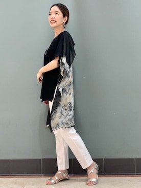 「アイテム（Tシャツ/カットソー、ブラック系）」を使った、Bou Jeloudさん（レディース・157cm）の夏コーディネート