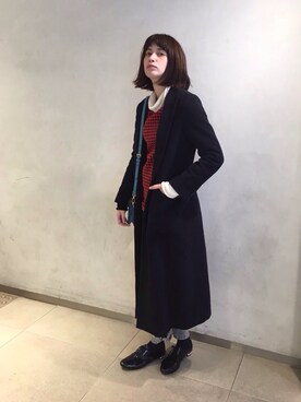 「allureville（アルアバイル）のアイテム（チェスターコート）」を使った、大釜ケリーさん（レディース・165cm）の冬コーディネート
