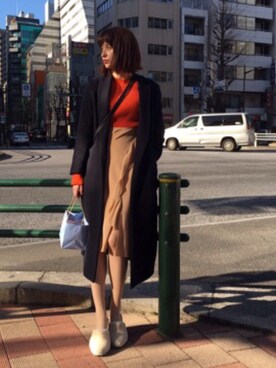 「allureville（アルアバイル）のアイテム（チェスターコート）」を使った、大釜ケリーさん（レディース・165cm）の冬コーディネート