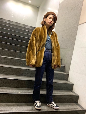 「ラメニット」｜「アイテム（ハンチング/ベレー帽）」を使った、大釜ケリーさん（レディース・165cm）の冬コーディネート