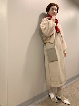 「ゆるニット」｜「アイテム（ハンチング/ベレー帽）」を使った、大釜ケリーさん（レディース・165cm）の冬コーディネート