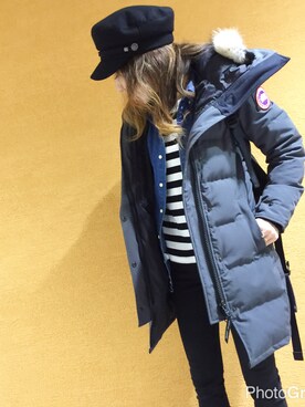 「CA4LA（カシラ）のアイテム（帽子、ブラック系）」を使った、naochami_yys✩︎‧₊さん（158cm）の冬コーディネート