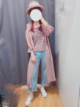 「w closet」｜「アイテム（シャツワンピース）」を使った、花柒Niaさん（レディース・168cm）の夏コーディネート