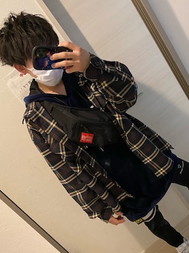 「Manhattan Portage（マンハッタンポーテージ）のAlleycat Waist Bag Large（ボディバッグ/ウエストポーチ）」を使った、ねいびーさん（メンズ・156cm・10代）の春コーディネート
