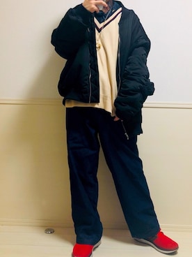 「古着好きな人と繋がりたい」｜「アイテム（MA-1）」を使った、ひろろさん（メンズ・170cm）の冬コーディネート