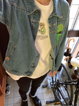 「leftaloneのアイテム（ジャケット/アウター、ブルー系）」を使った、つかじさん（メンズ・180cm）の秋コーディネート