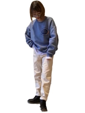 「ブルー x ホワイト」｜「アイテム（その他シューズ）」を使った、haru さん（レディース・156cm）の冬コーディネート