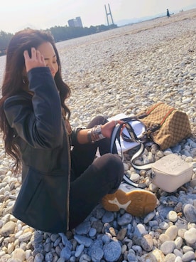 「ラフコーデ」｜「アイテム（ライダースジャケット）」を使った、misakikemi330さん（レディース・150cm）の冬コーディネート