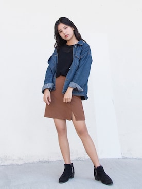 「skirt」｜「アイテム（ブーツ）」を使った、Silvia 🇹🇼さん（レディース・153cm）の秋コーディネート