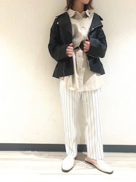 「PAGEBOY（ページボーイ）のアイテム（ライダースジャケット）」を使った、 ｱ ﾔ ﾅ .さん（レディース・151cm）の冬コーディネート